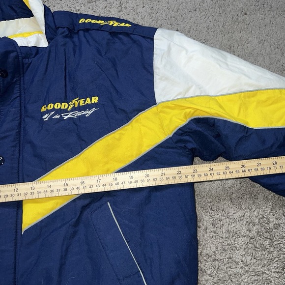 VINTAGE 90s GOODYEAR #1 in Racing Puffer Jacket Size Large WrapAround Diamond - Picture 6 of 6